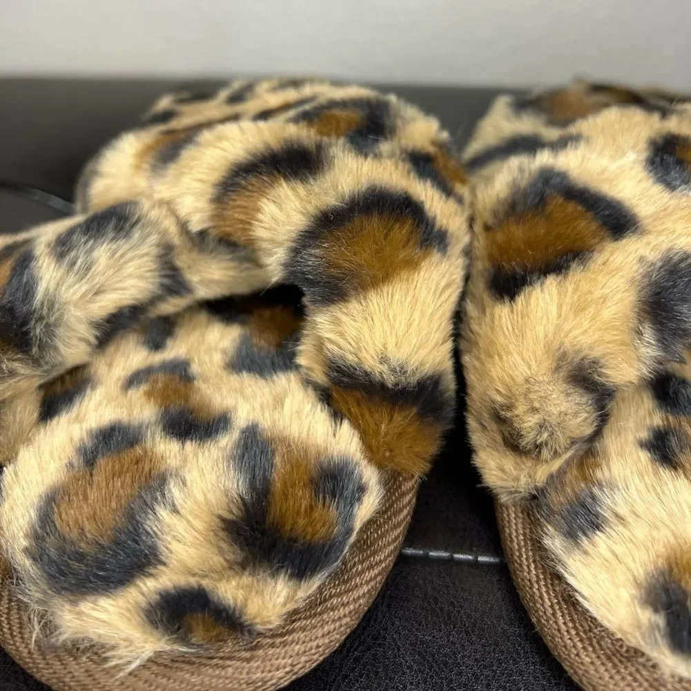 Steve Madden Fur Slippers Women Leopard Print Criss Cross Slippers Sandals Sz 7 - Picture 9 of 11